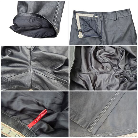 VTG Y2K Leather Pants Tommy Hilfiger Size 10 Black Straight Leg Vintage Piece - Picture 7 of 11